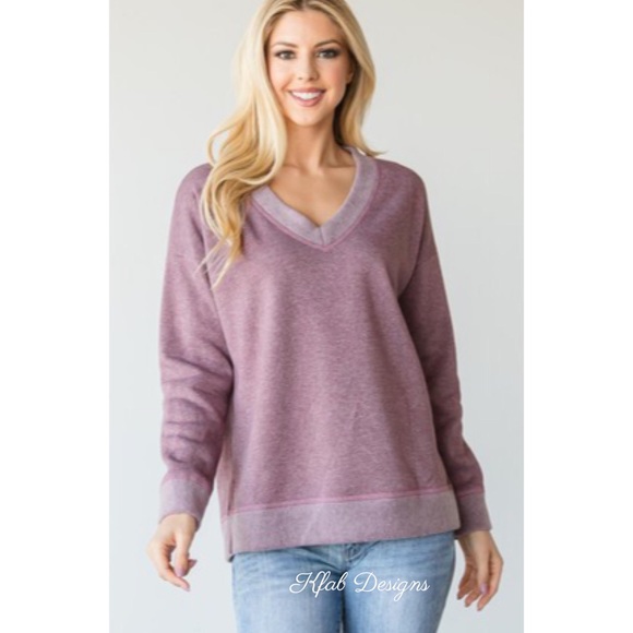 ❤️LAST 2! V Neck Two Tone Fleece Sweater Top with Side Slits! - Picture 5 of 8